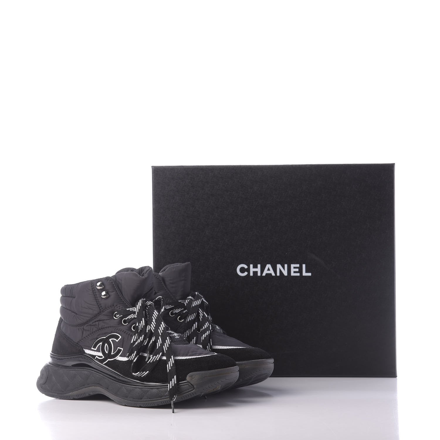 Chanel Fabric Suede Womens CC Sneakers 37.5 Black 10 of 10