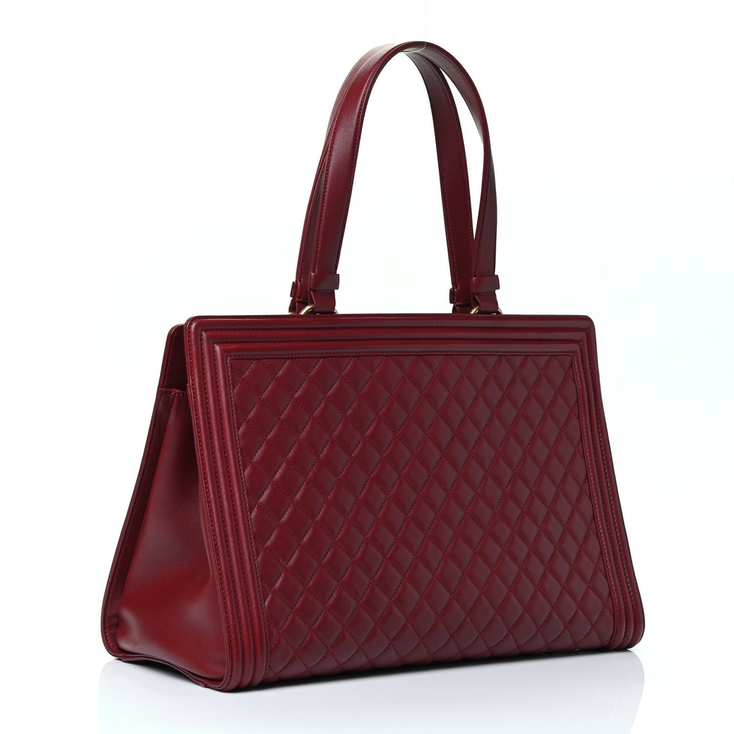 Lambskin Quilted Boy Shopping Tote Dark Red