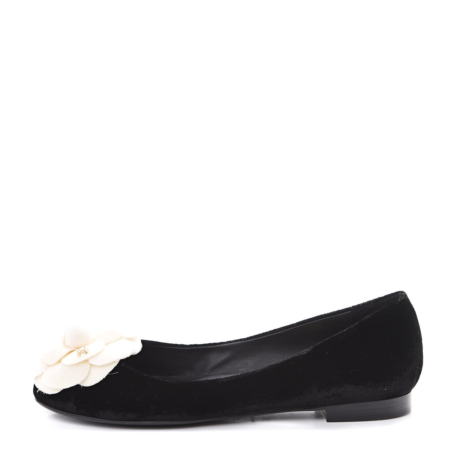 Velvet Camellia Ballerina Flats 35 Black