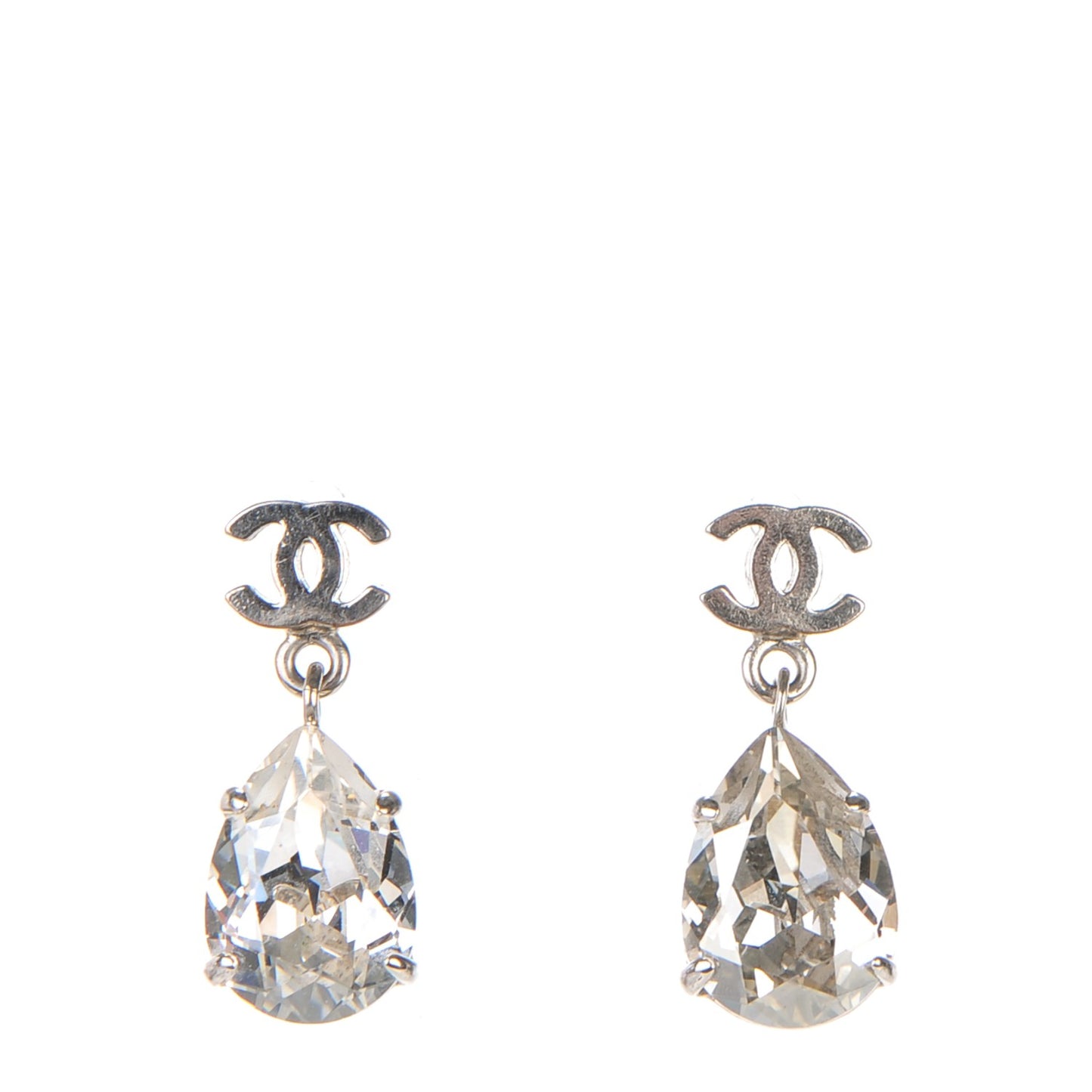 Crystal CC Drop Earrings Silver