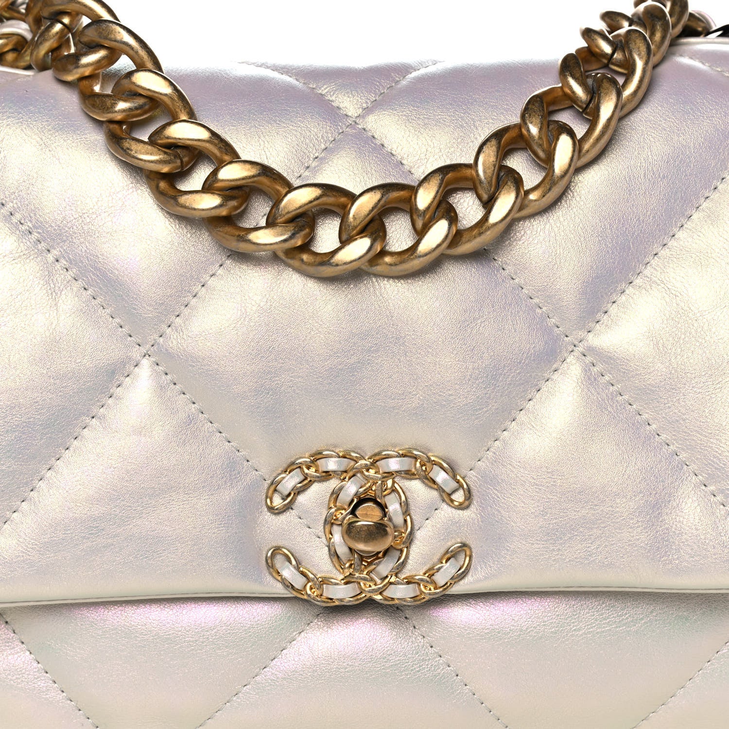 Chanel Iridescent Calfskin Quilted Large Chanel 19 Flap White 8 of 12