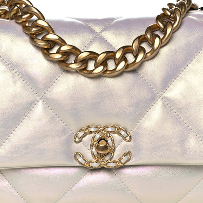 Chanel Iridescent Calfskin Quilted Large Chanel 19 Flap White 8 of 12