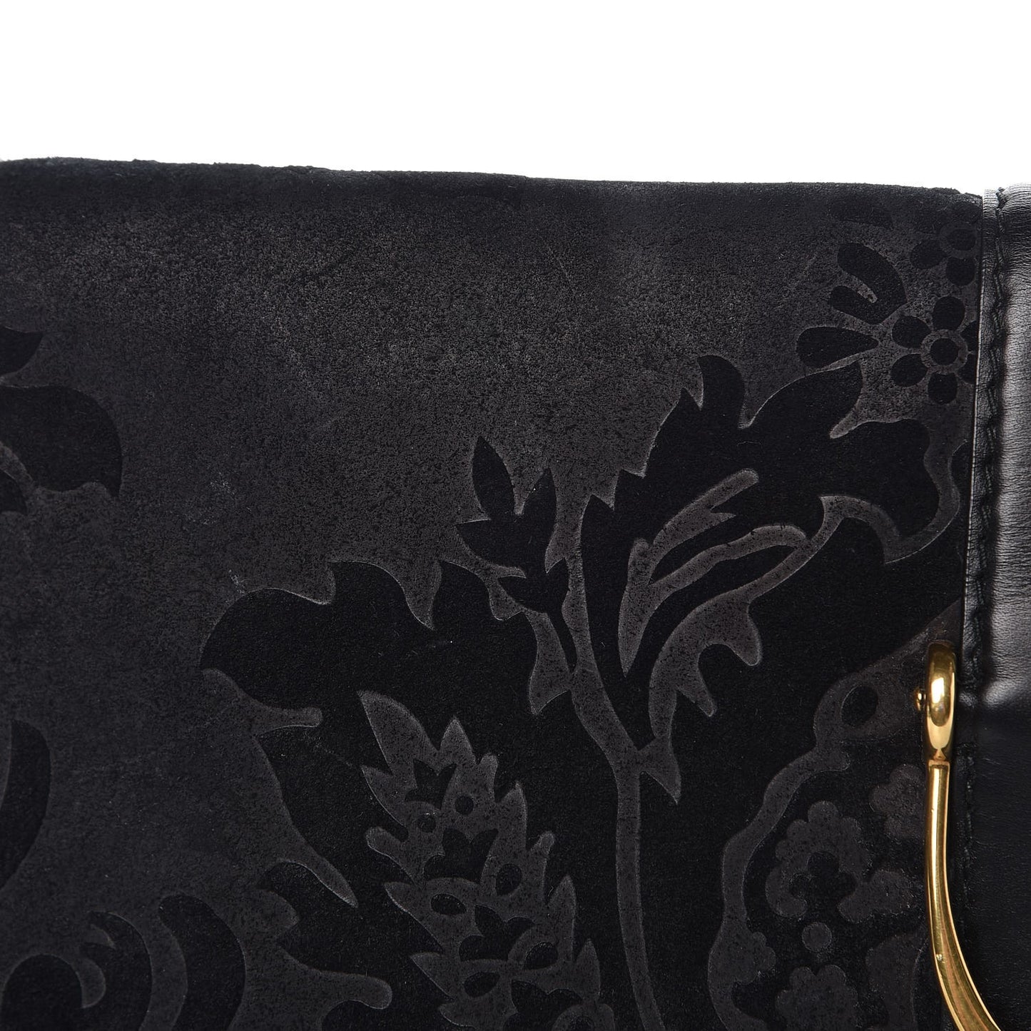 Suede Calfskin Brocade Soft Stirrup Clutch Black