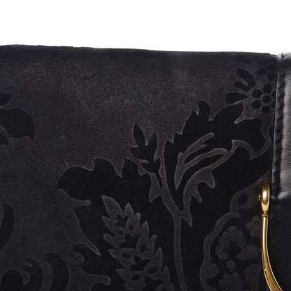 Gucci Suede Calfskin Brocade Soft Stirrup Clutch Black 8 of 11