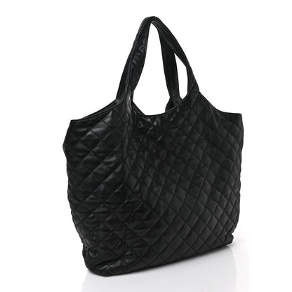 Saint Laurent Lambskin Quilted Maxi Icare Shopping Tote Black 4 of 10