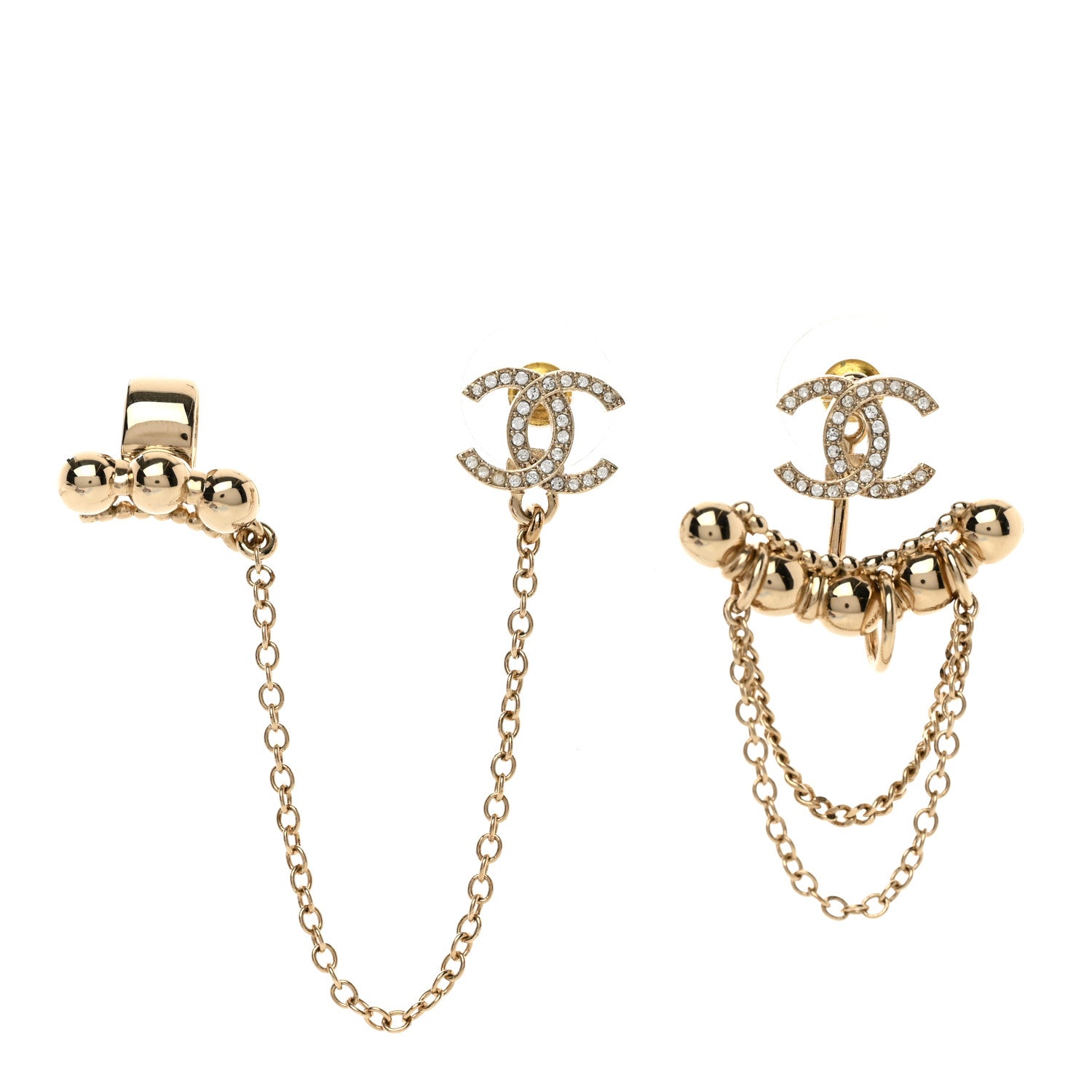 Chanel Metal Crystal CC Chain Cuff Earrings Gold 1 of 4