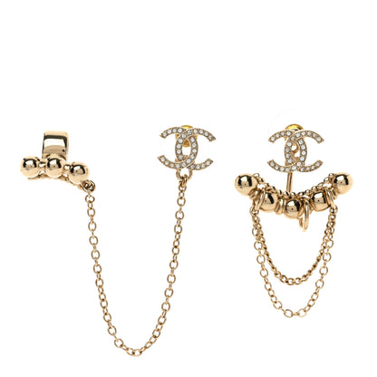 Chanel Metal Crystal CC Chain Cuff Earrings Gold 1 of 4