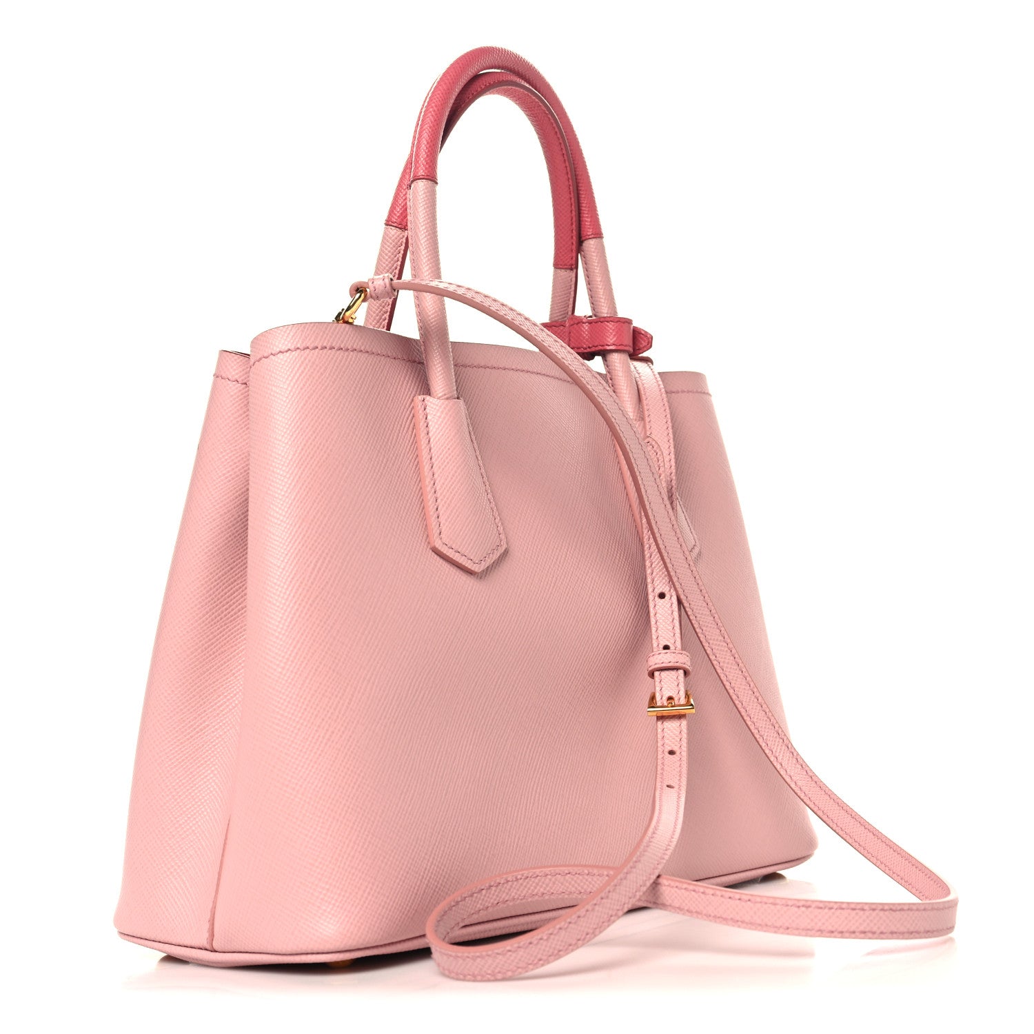 Prada Saffiano Cuir Bi-Color Small Double Handle Bag Pesca Tamaris 3 of 9
