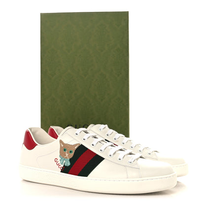 Gucci Calfskin Cat Embroidered Mens Ace Sneakers 12 White Green 11 of 11