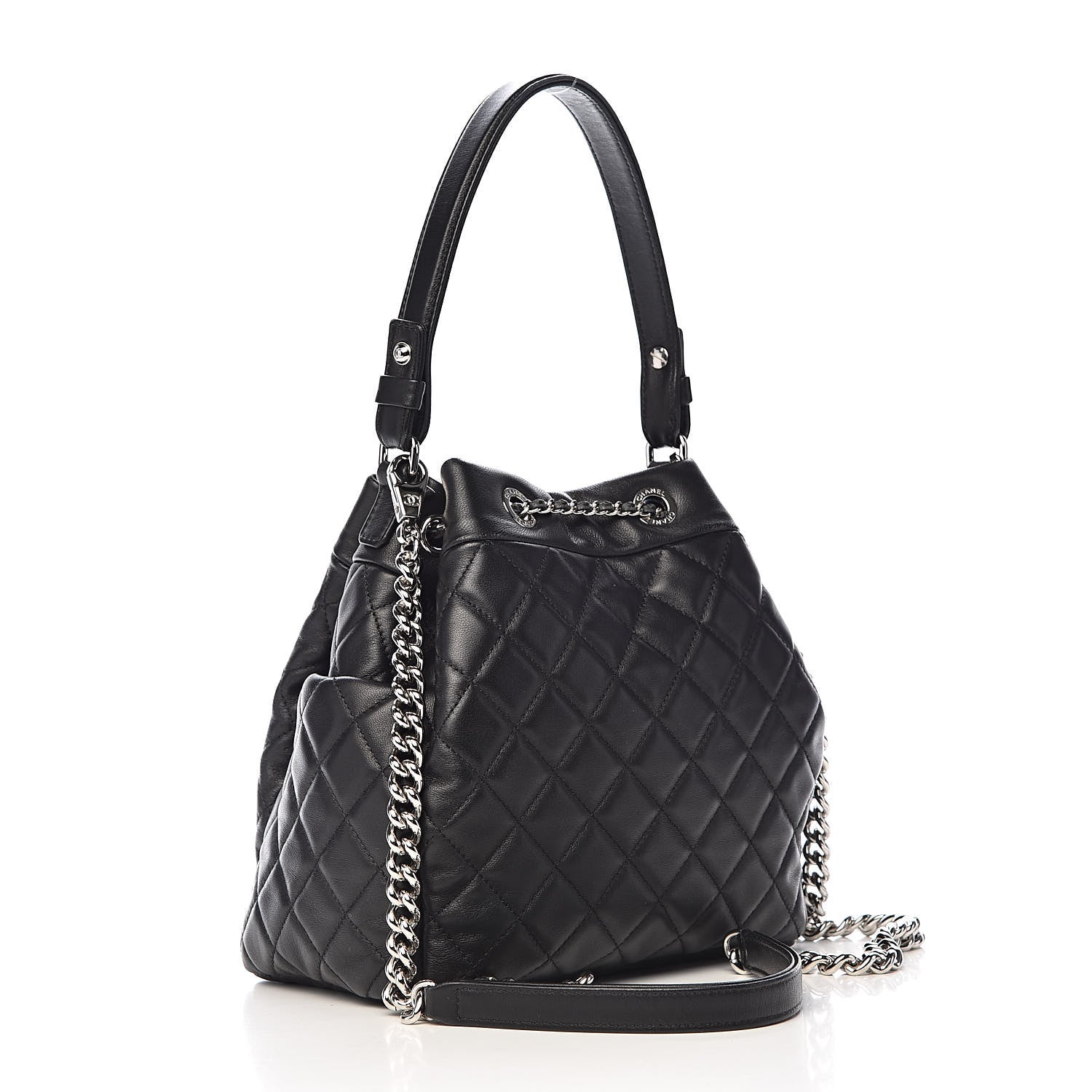 Chanel Lambskin Quilted CC Chain Drawstring Tote Black 3 of 10