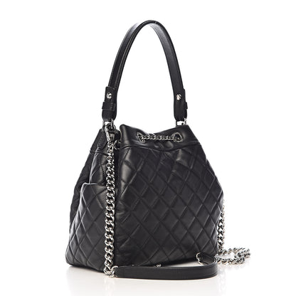 Chanel Lambskin Quilted CC Chain Drawstring Tote Black 3 of 10