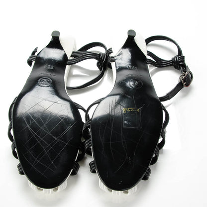 Chanel Lambskin Sandals 38.5 Black White 6 of 7