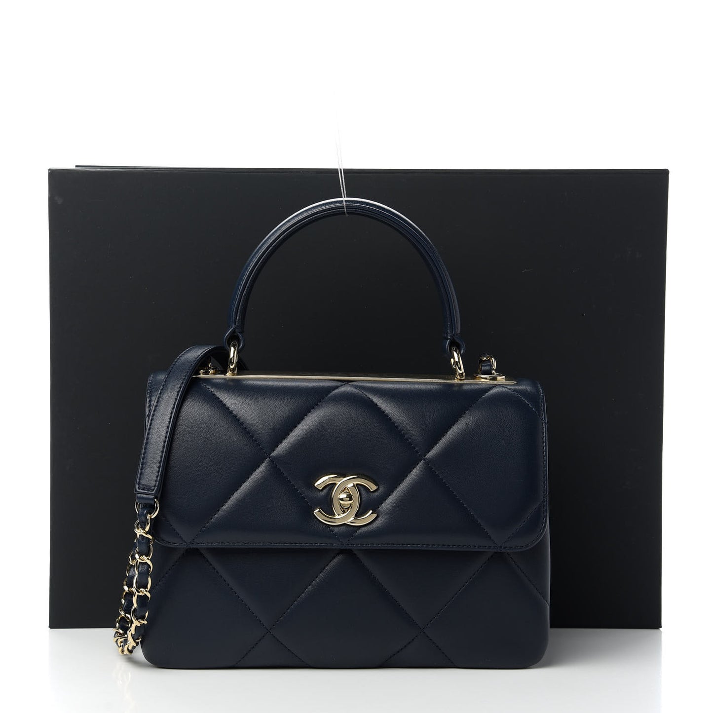 Lambskin Quilted Small Trendy CC Dual Handle Flap Bag Navy