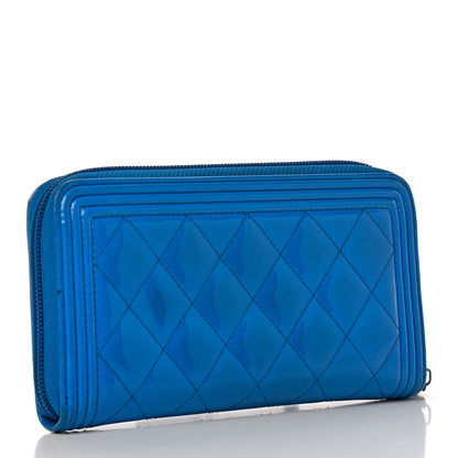 Chanel Patent Quilted Boy Zip Around Wallet Light Blue 3 of 8