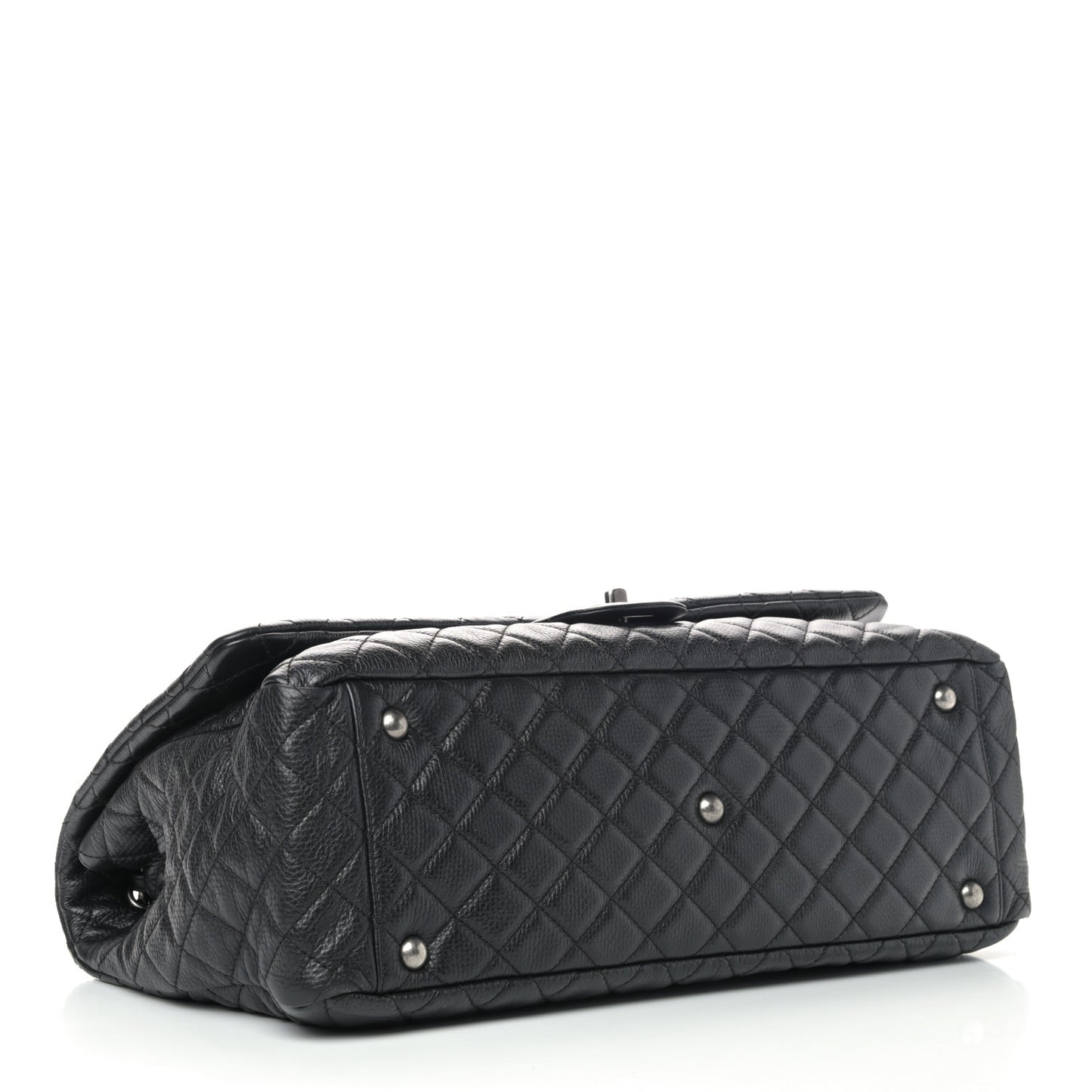 Calfskin Quilted XXL Travel Flap Bag Black