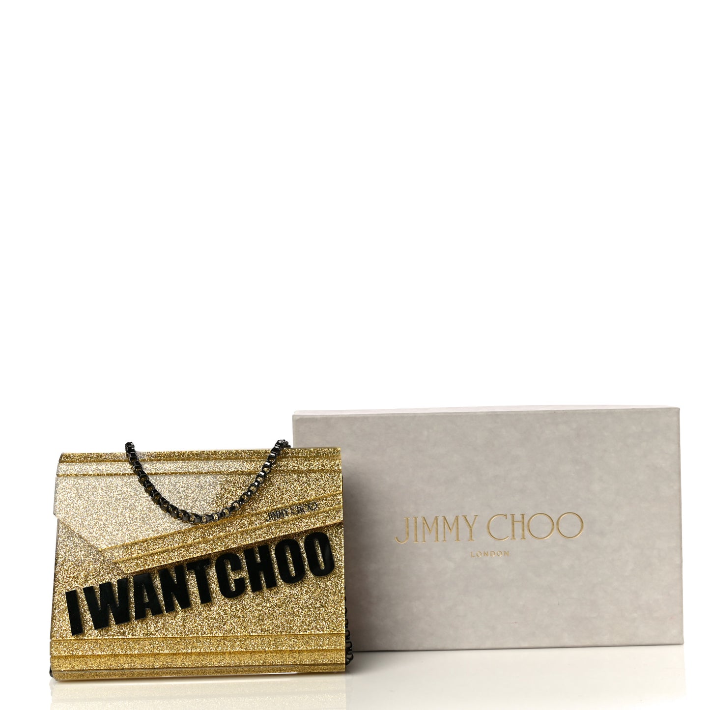 Acrylic Glitter I Want Choo Candy Clutch Gold