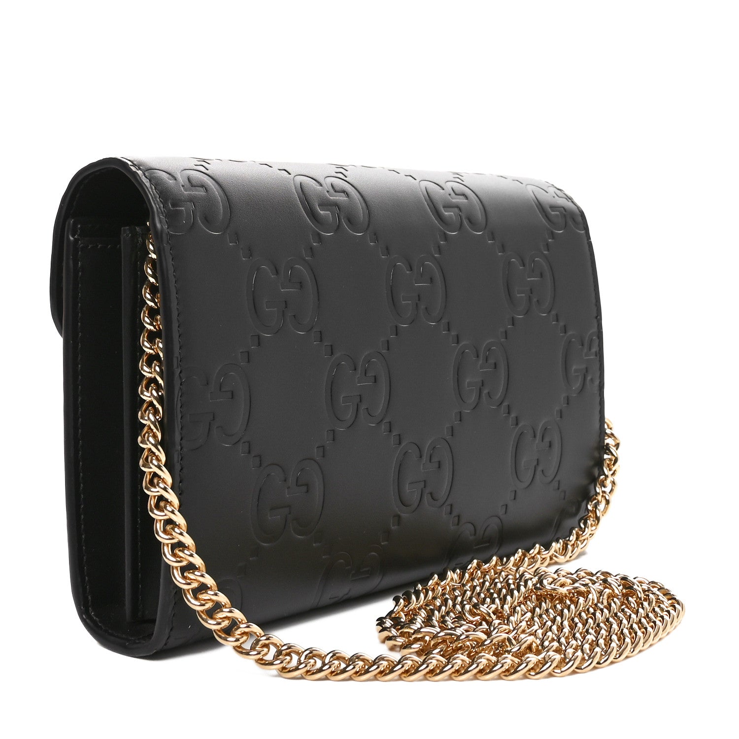 Gucci Calfskin GG Debossed Chain Wallet Black 3 of 10