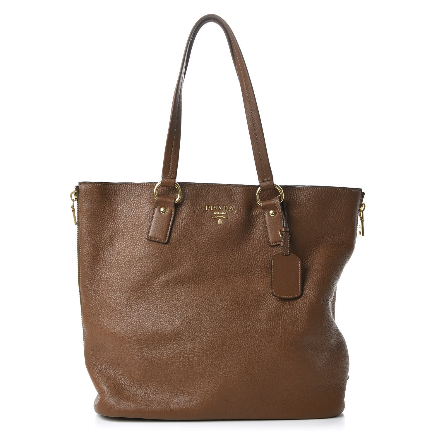 Prada Vitello Daino Side Zip Tote Brandy 1 of 9