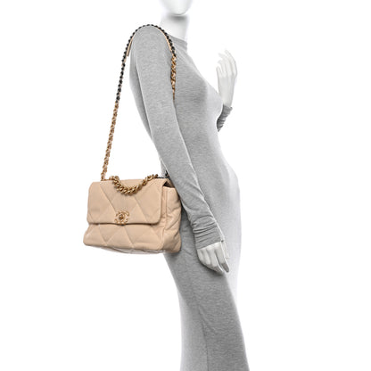 Chanel Goatskin Quilted Large Chanel 19 Flap Beige 2 of 10