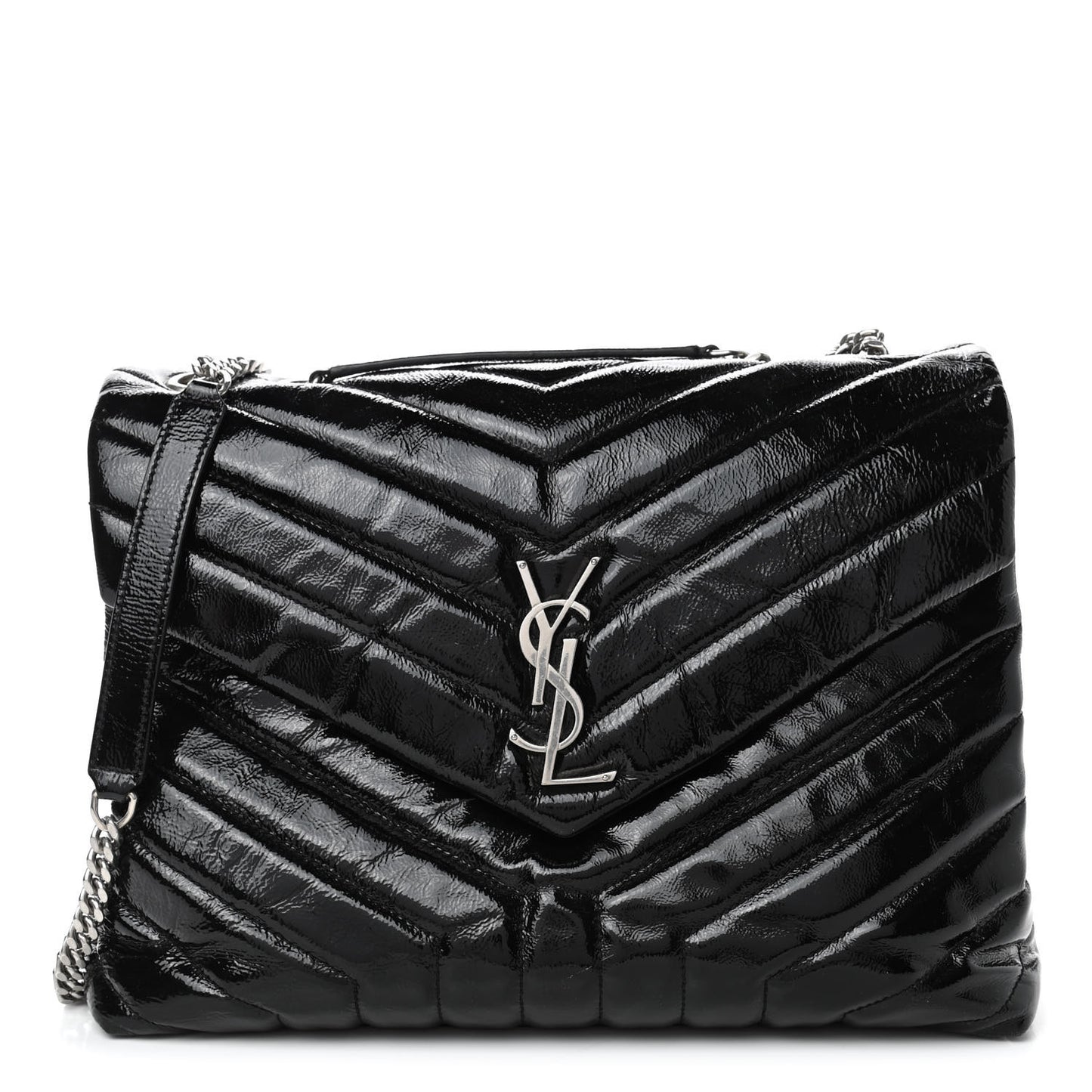 Patent Y Quilted Monogram Medium Loulou Chain Satchel Black