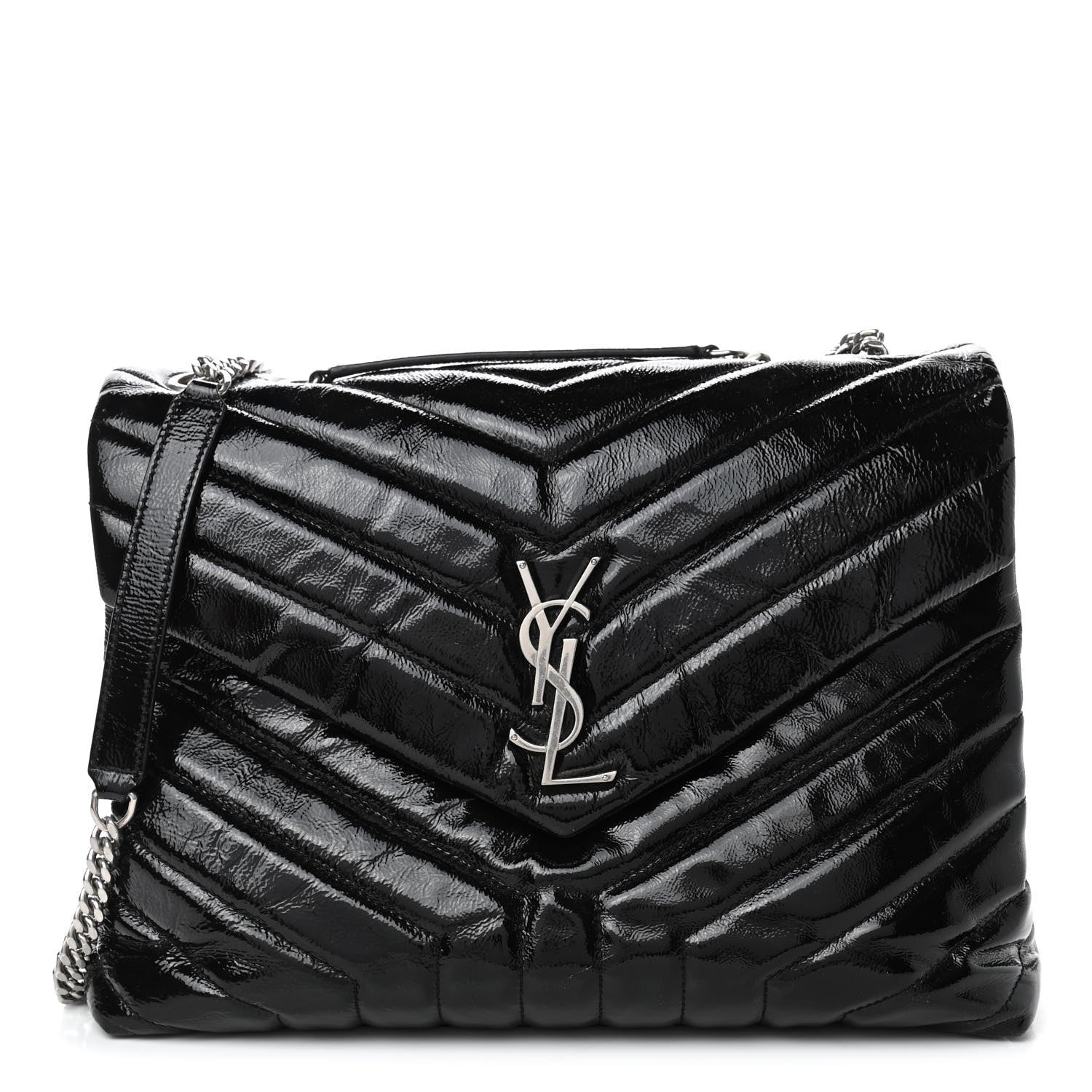 Saint Laurent Patent Y Quilted Monogram Medium Loulou Chain Satchel Black 1 of 4