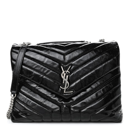 Saint Laurent Patent Y Quilted Monogram Medium Loulou Chain Satchel Black 1 of 4