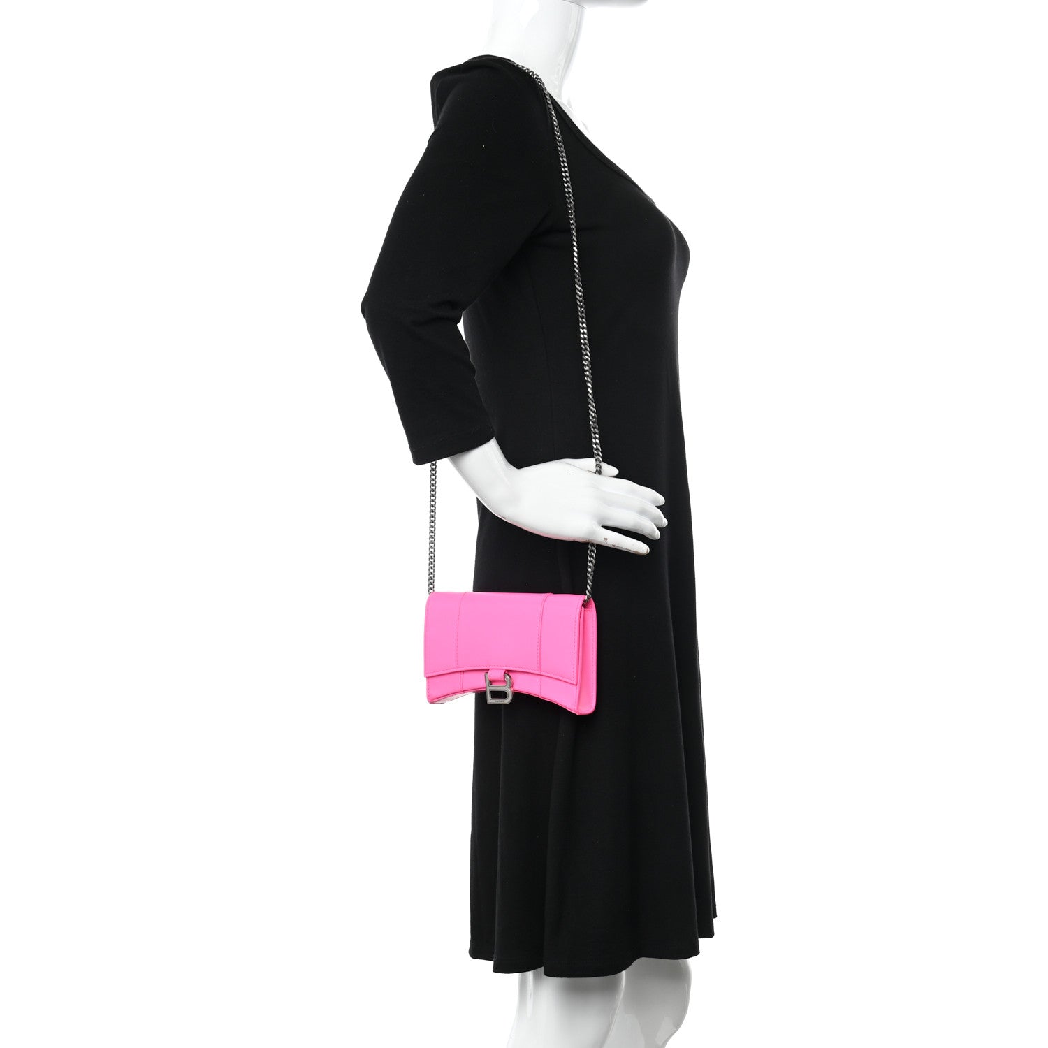 Balenciaga Shiny Box Calfskin XS Hourglass Wallet On Chain Fluo Pink 2 of 9