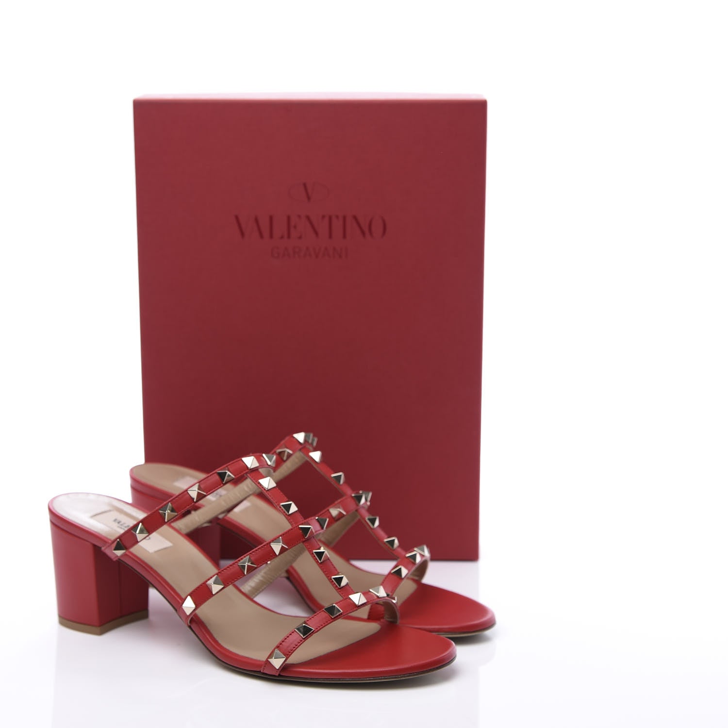 Valentino Garavani Calfskin Nappa Rockstud 60mm Caged Slide Sandals 41.5 Rouge Pur 10 of 10