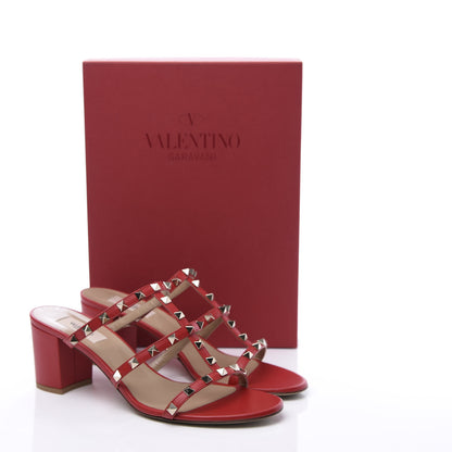 Valentino Garavani Calfskin Nappa Rockstud 60mm Caged Slide Sandals 41.5 Rouge Pur 10 of 10