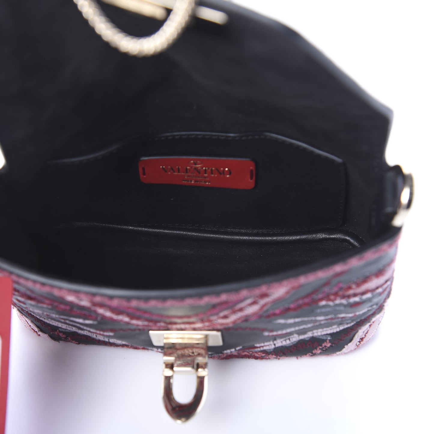 Calfskin Embroidered Small Demilune Crossbody Bag Black