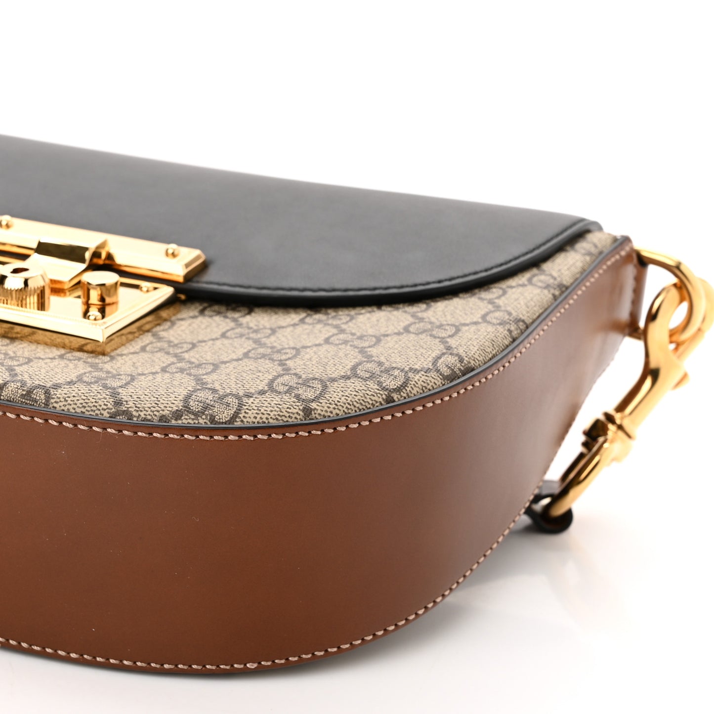 GG Supreme Monogram Web Medium Padlock Messenger Shoulder Bag Black