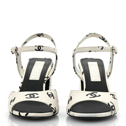 Chanel Printed Lambskin CC Sandals 37 White Black 3 of 15