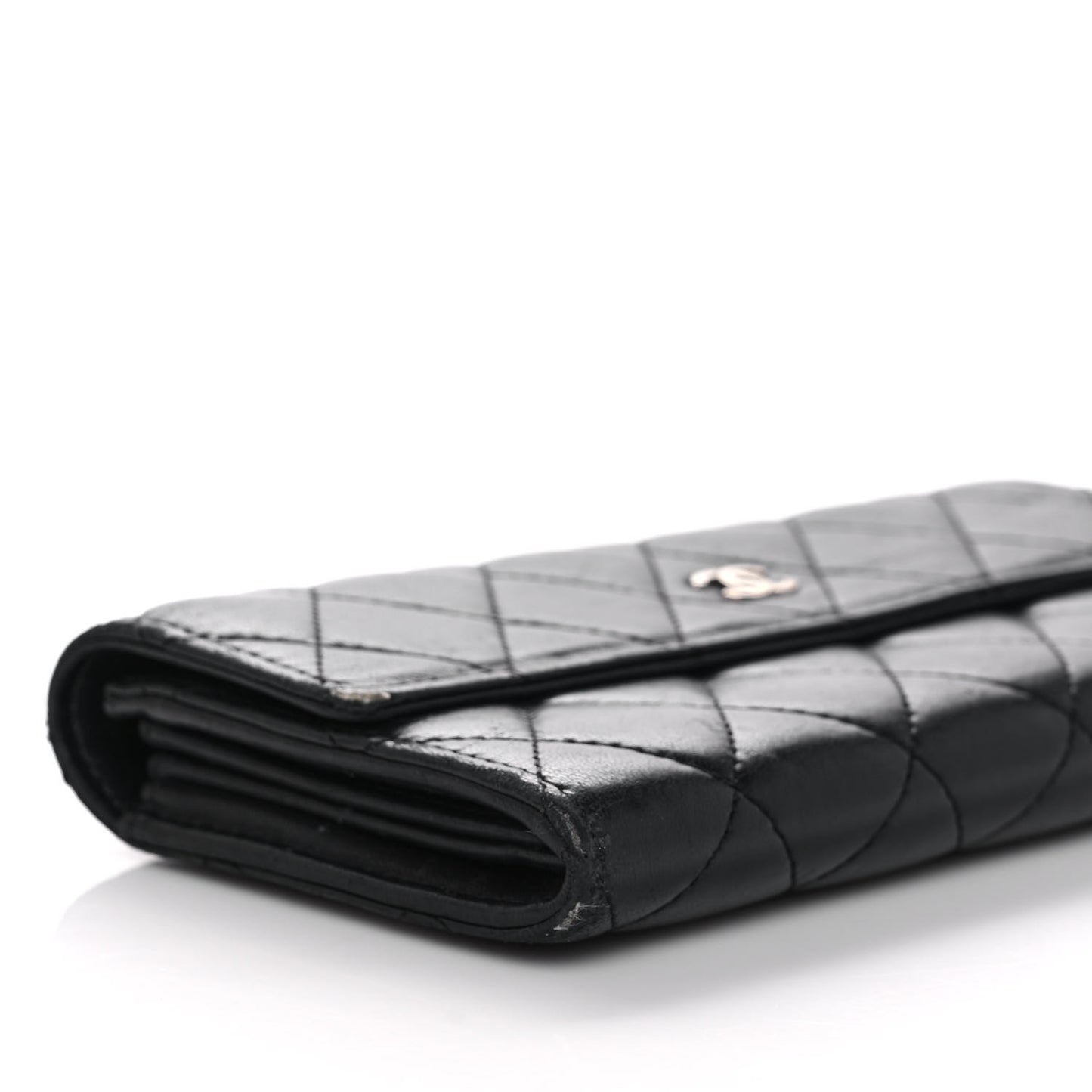 Lambskin Quilted Long Flap Wallet Black
