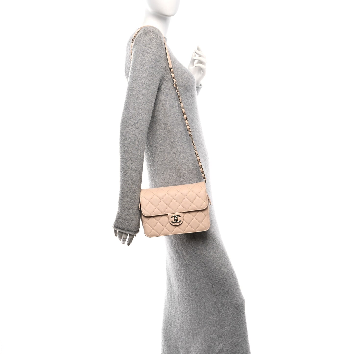 Caviar Quilted Large Like A Wallet Flap Light Beige