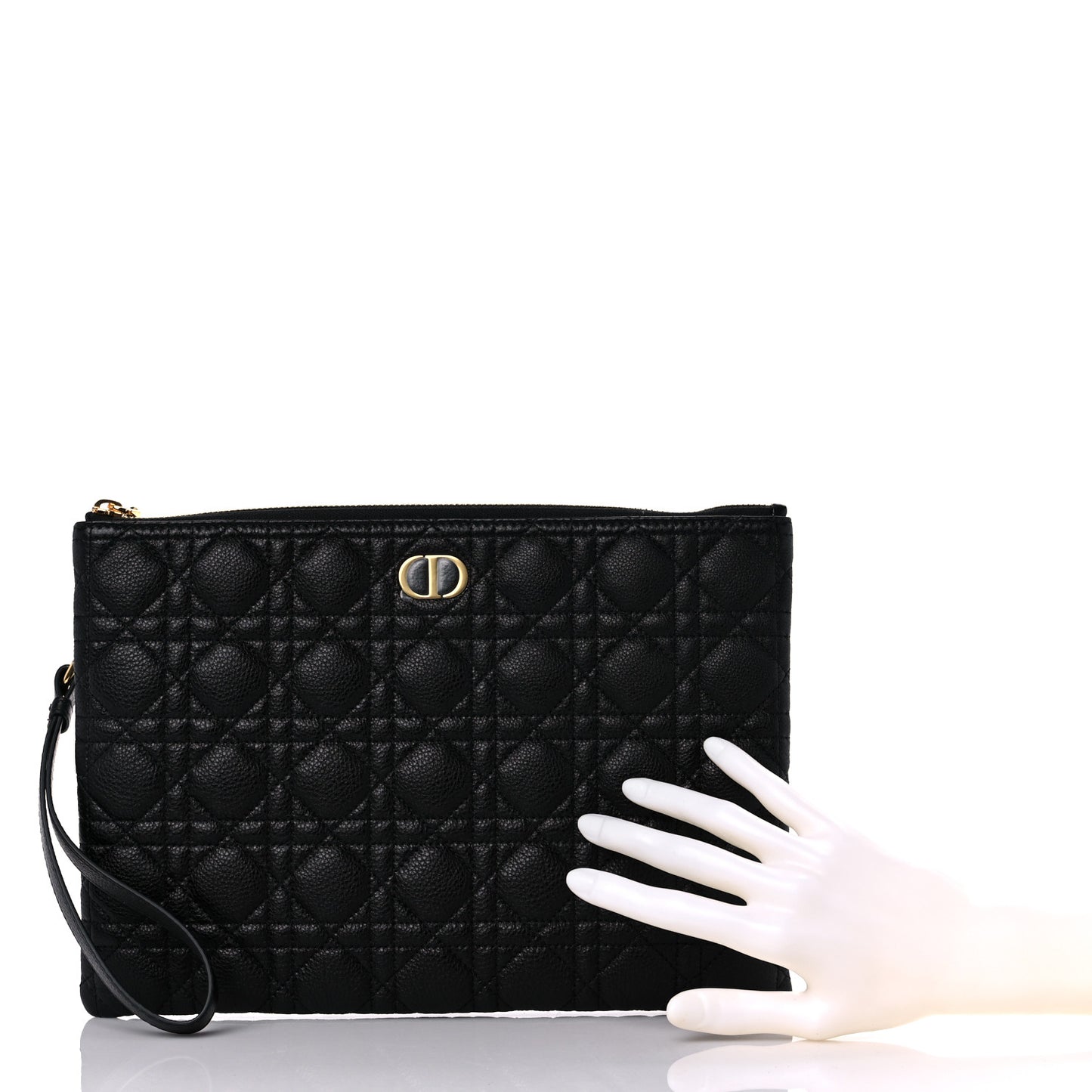 Supple Calfskin Cannage Large Caro Daily Pouch Black