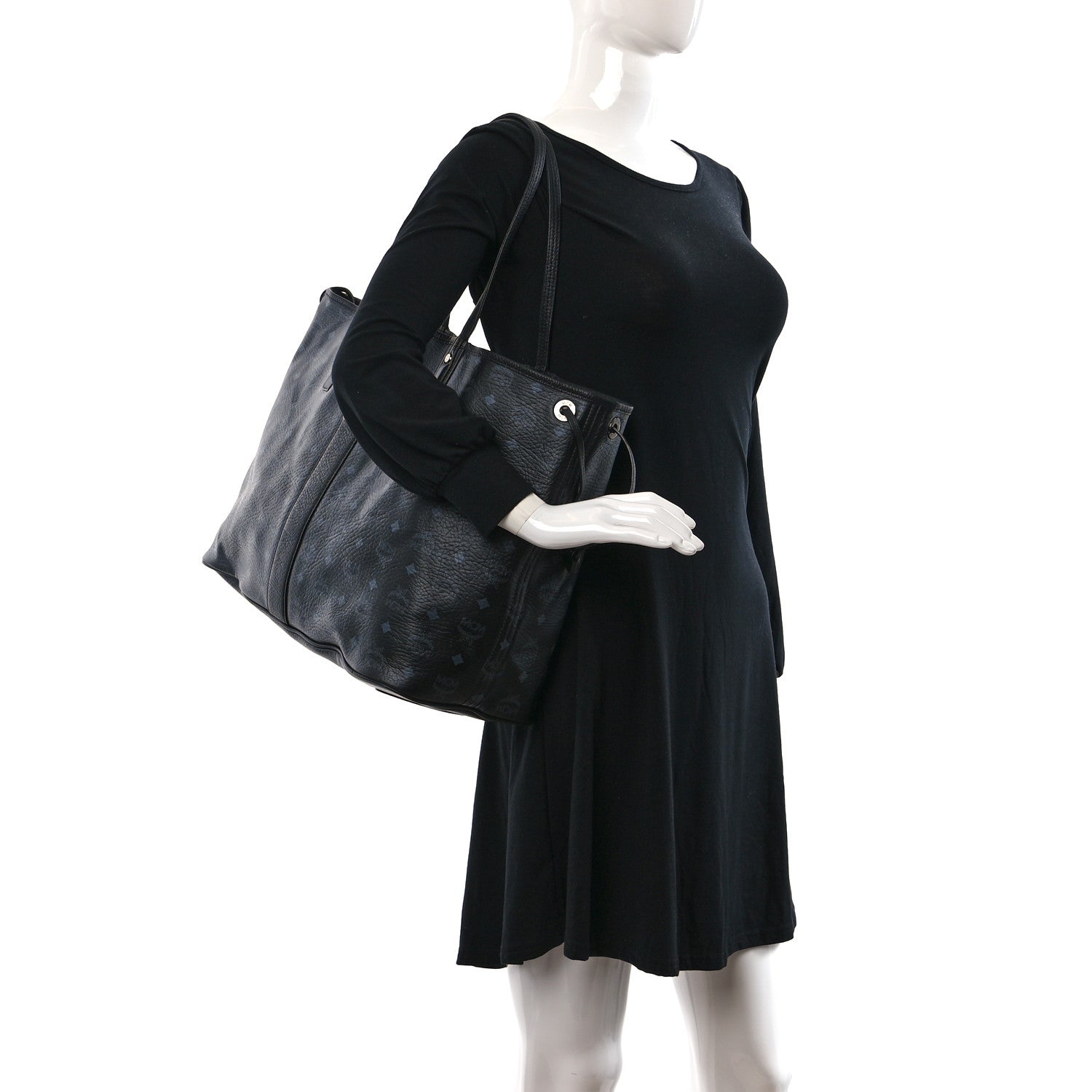 MCM Visetos Large Liz Reversible Shopper Tote Black 2 of 25
