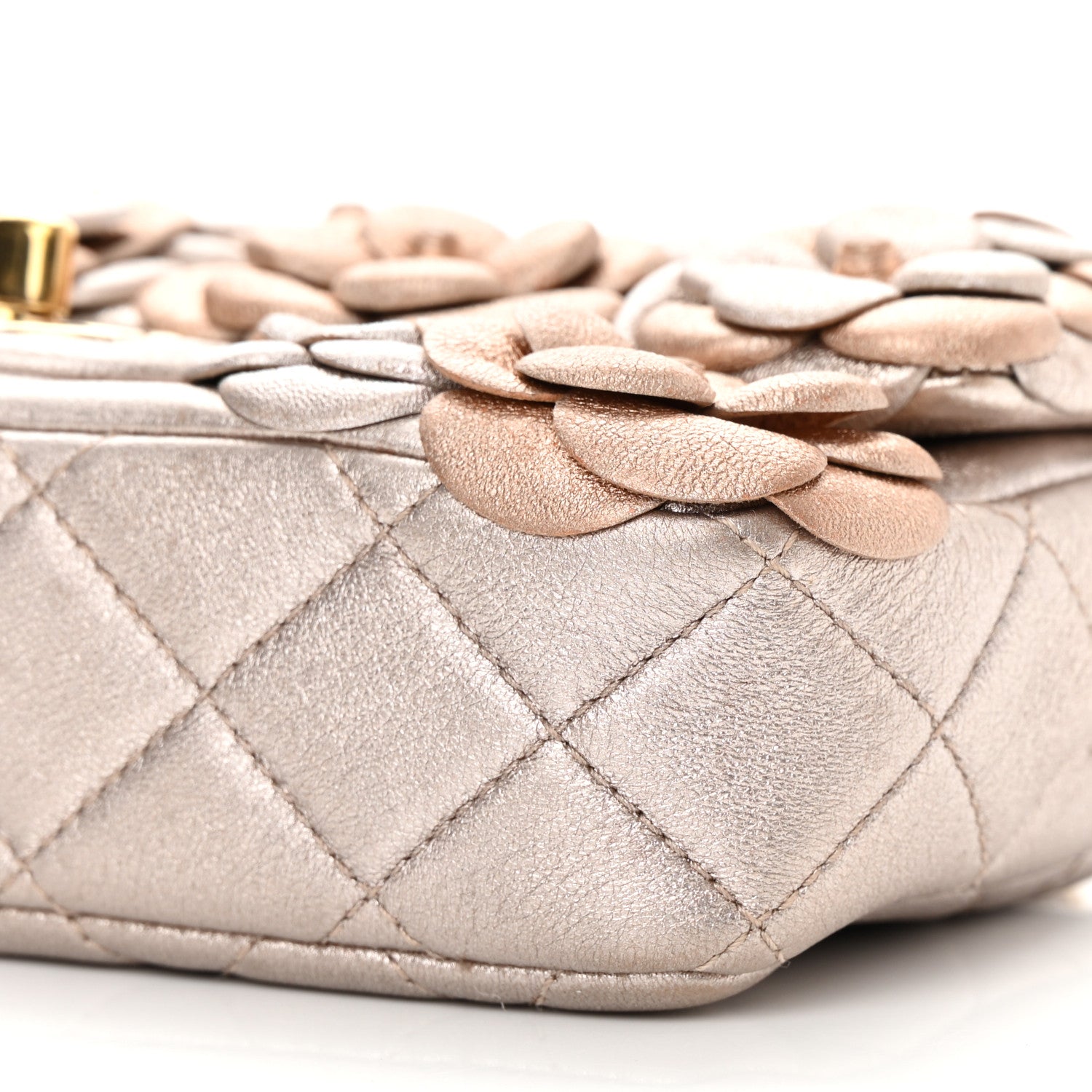 Chanel Metallic Lambskin Quilted Mini Camellia Flap Silver Gold 10 of 13