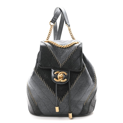 Chanel Metallic Calfskin Snakeskin Chevron Quilted Backpack Black Silver 1 of 11
