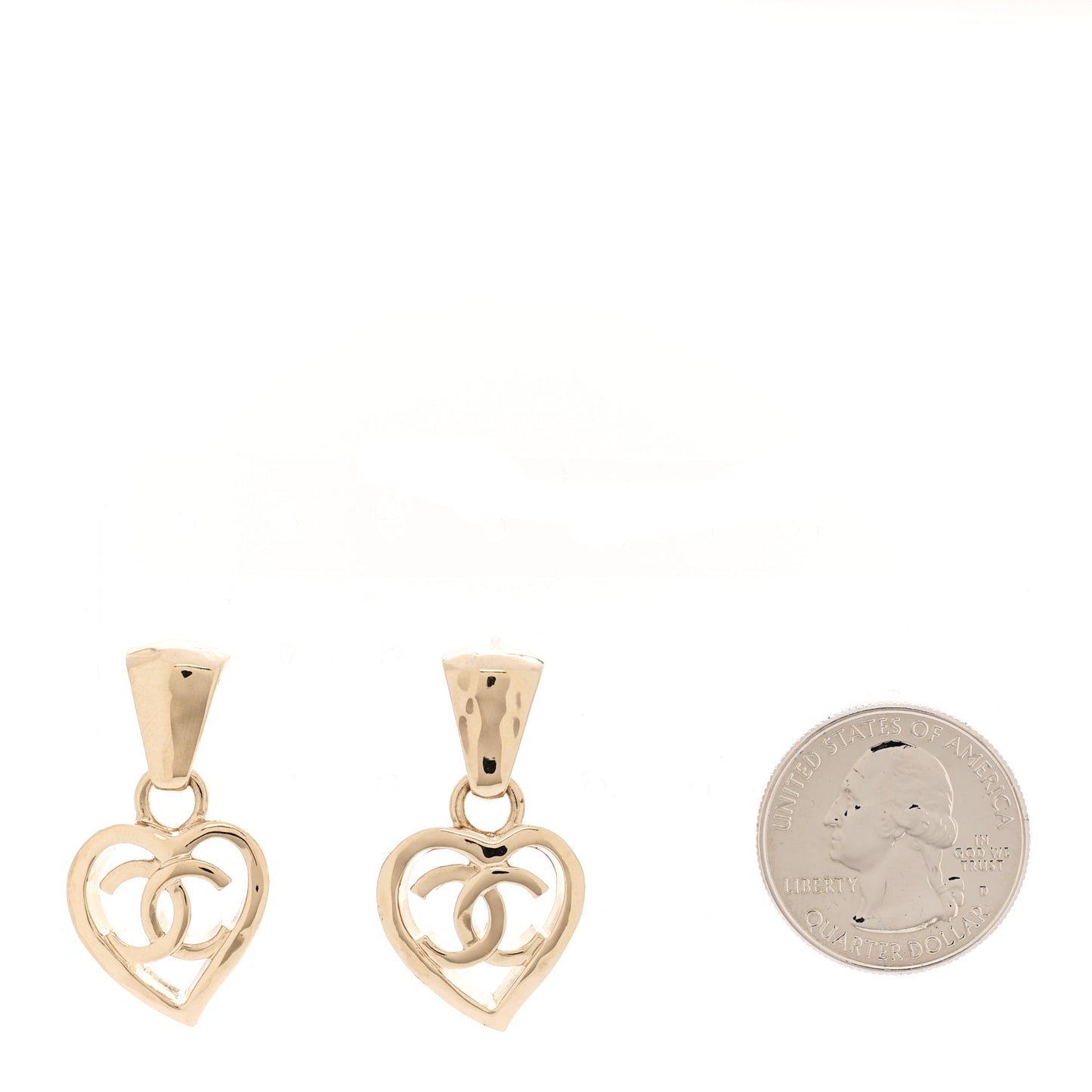 Metal CC Heart Coco In Love Drop Earrings Gold