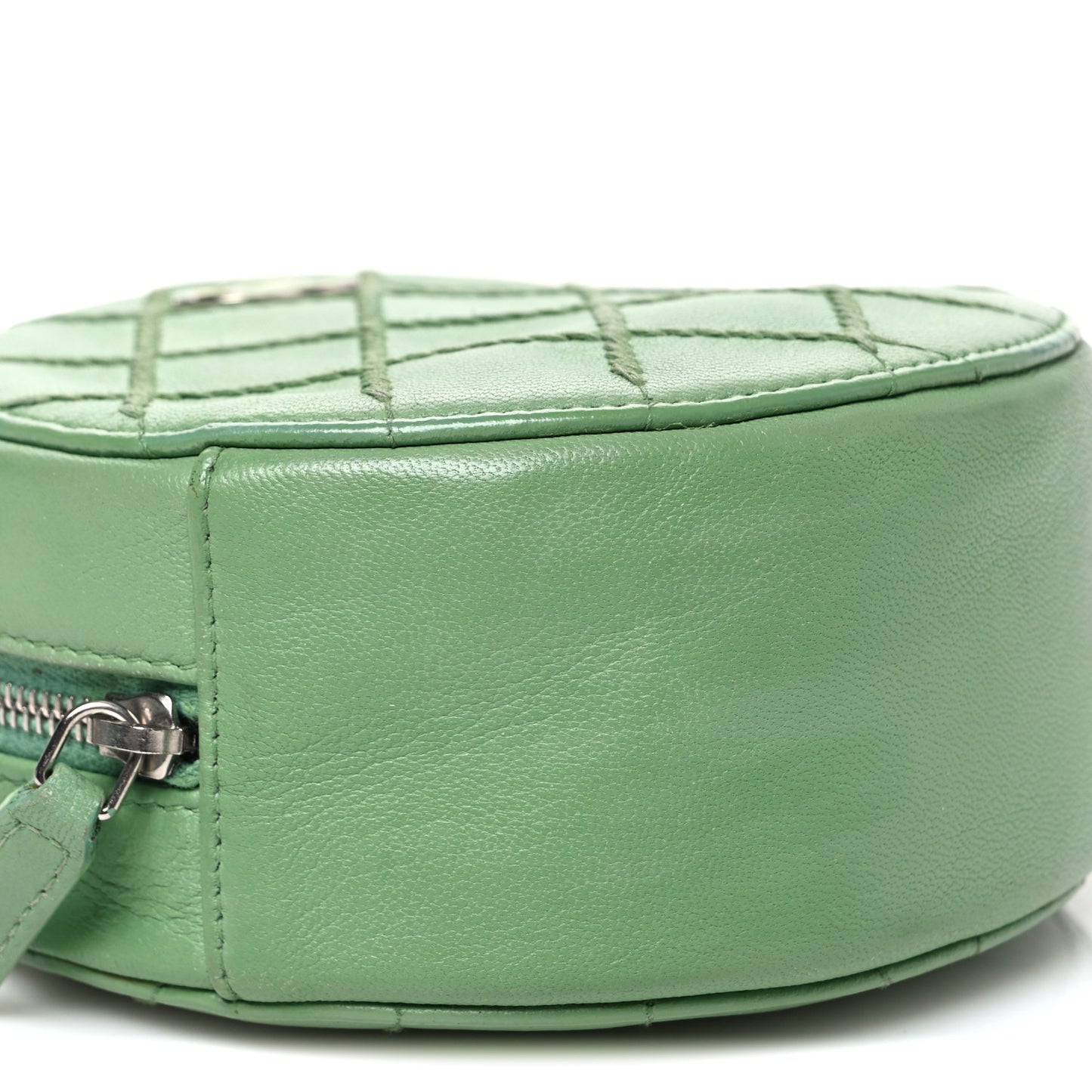 Lambskin Stitch Round Clutch With Chain Green