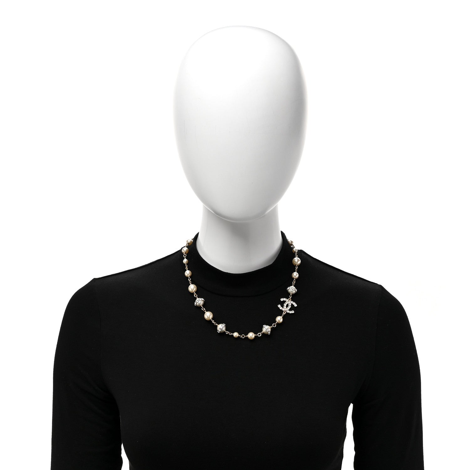 Chanel Crystal Pearl CC Short Necklace Gold 2 of 5