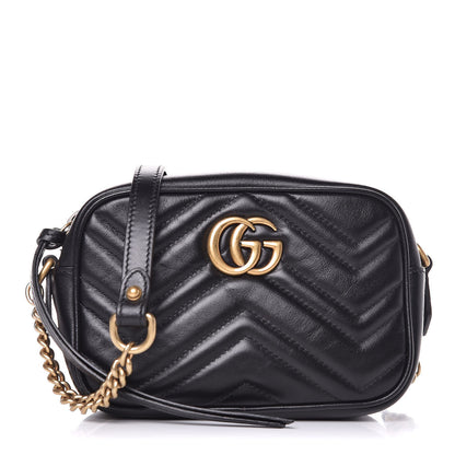 Gucci Calfskin Matelasse Mini GG Marmont Chain Shoulder Bag Black 1 of 10