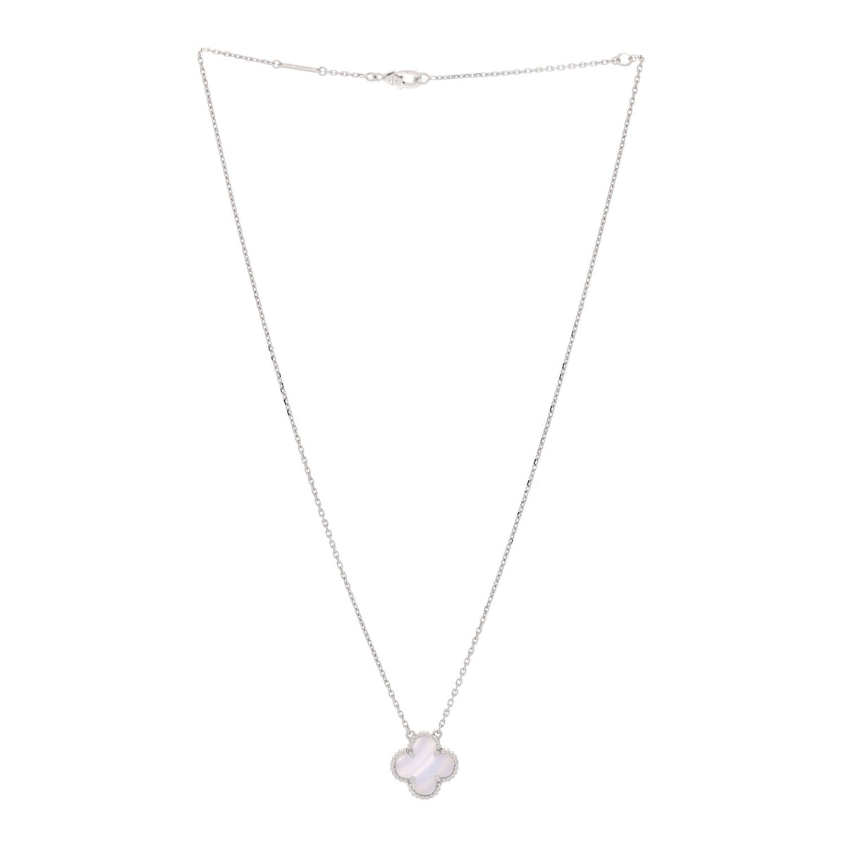 Van Cleef & Arpels 18k White Gold Chalcedony Vintage Alhambra Pendant Necklace 3 of 6