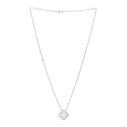 Van Cleef & Arpels 18k White Gold Chalcedony Vintage Alhambra Pendant Necklace 3 of 6