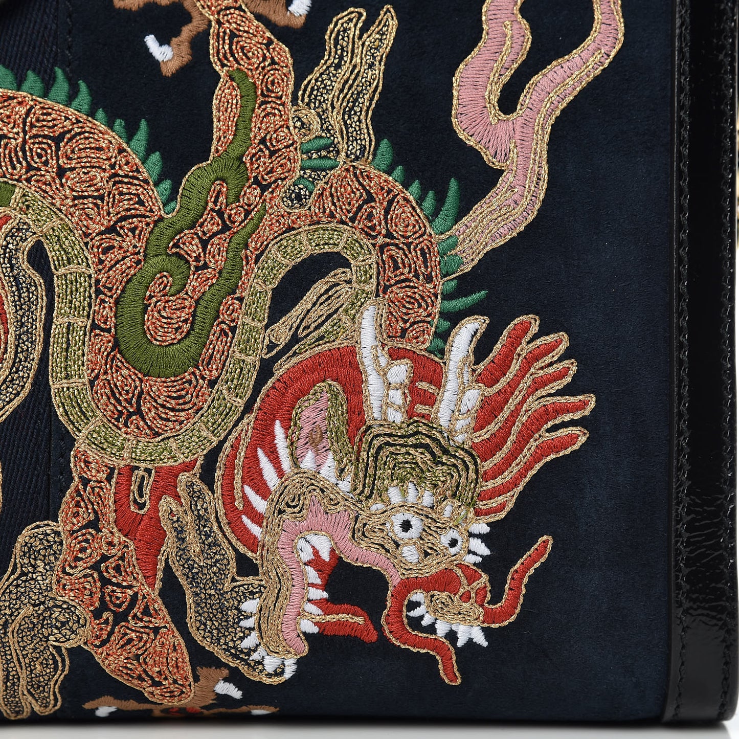 Suede Patent Web Dragon Embroidered Medium Ophidia Chain Shoulder Bag Blue Multicolor Black