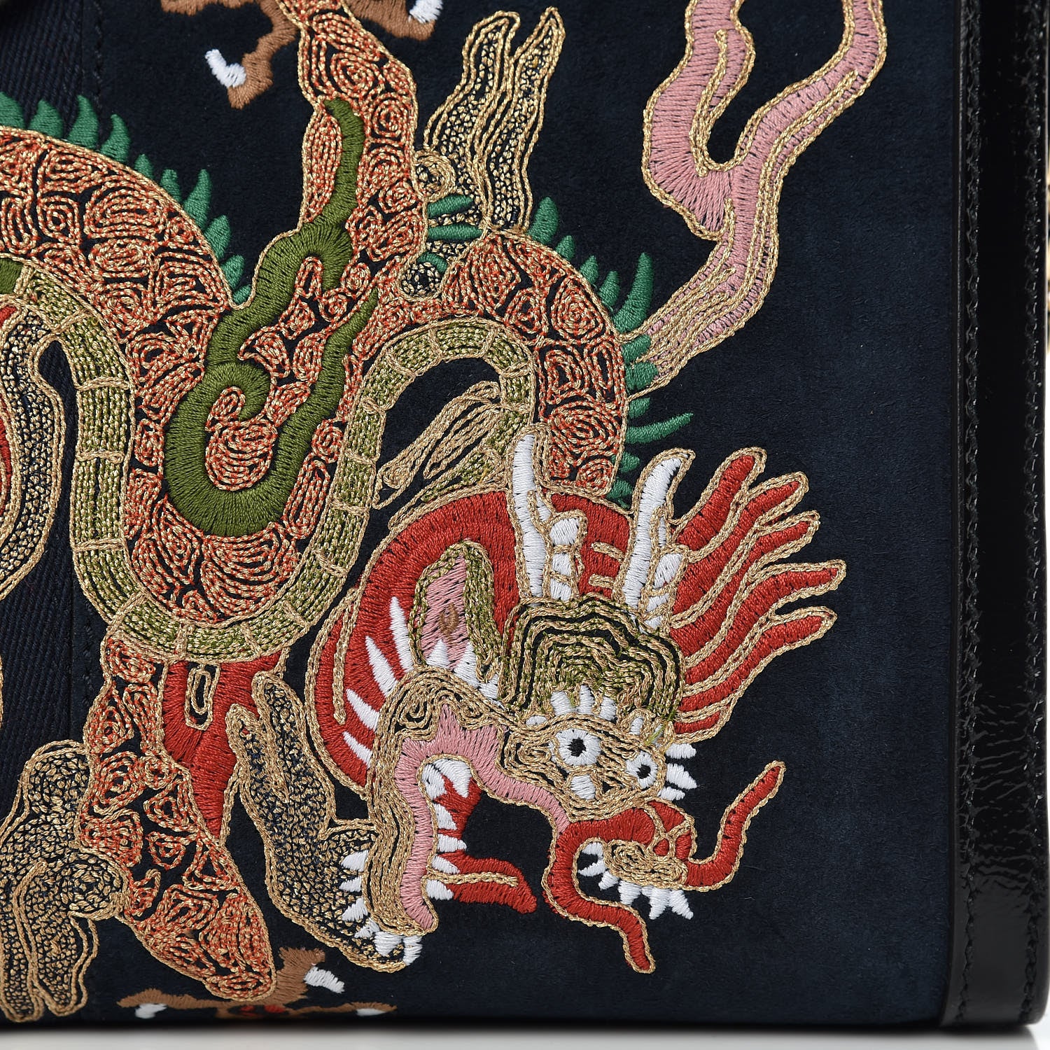 Gucci Suede Patent Web Dragon Embroidered Medium Ophidia Chain Shoulder Bag Blue Multicolor Black 10 of 10