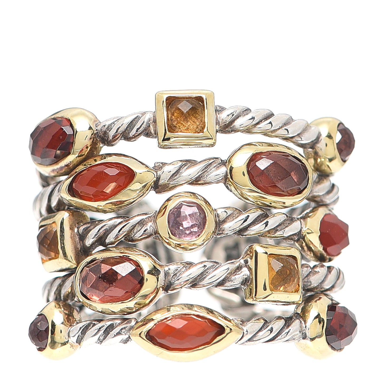 Sterling Silver Carnelian Citrine Pink Tourmaline Garnet Confetti 5 Row Ring 49 4.75