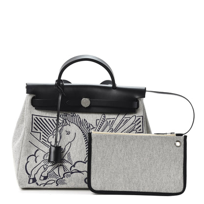 Hermes Vache Hunter Toile Pegase Pop Herbag Zip Retourne 31 PM Bleu Indigo 1 of 9