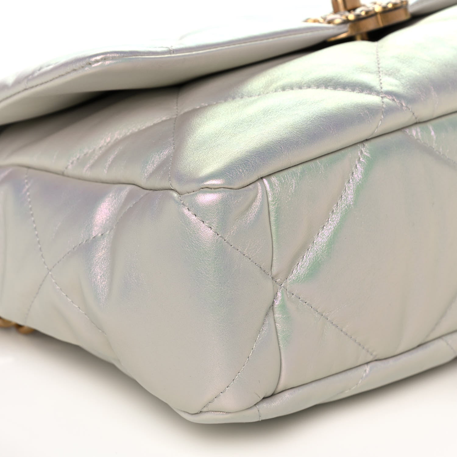 Chanel Iridescent Calfskin Quilted Large Chanel 19 Flap White 10 of 12