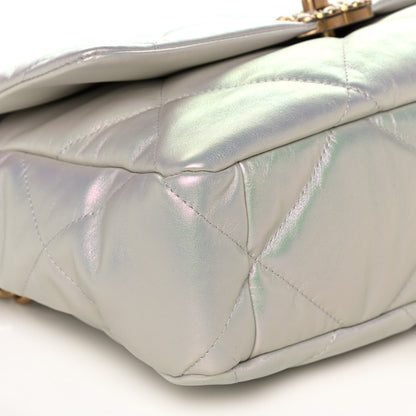 Chanel Iridescent Calfskin Quilted Large Chanel 19 Flap White 10 of 12